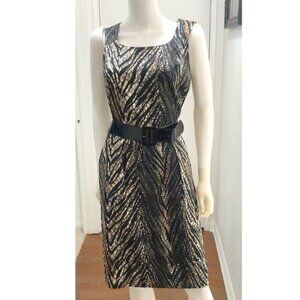 DRESS BARN -WOMENS STRAP ANIMAL PRINT BELTED KNEE LENGHT DRESS SIZE 10